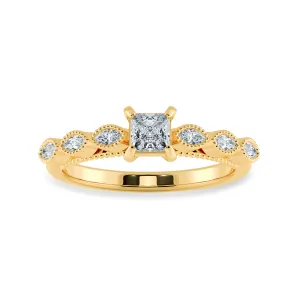 0.20cts. Princess Cut Solitaire with Marquise Cut Diamond Accents 18K Yellow Gold Ring JL AU 2012Y-C
