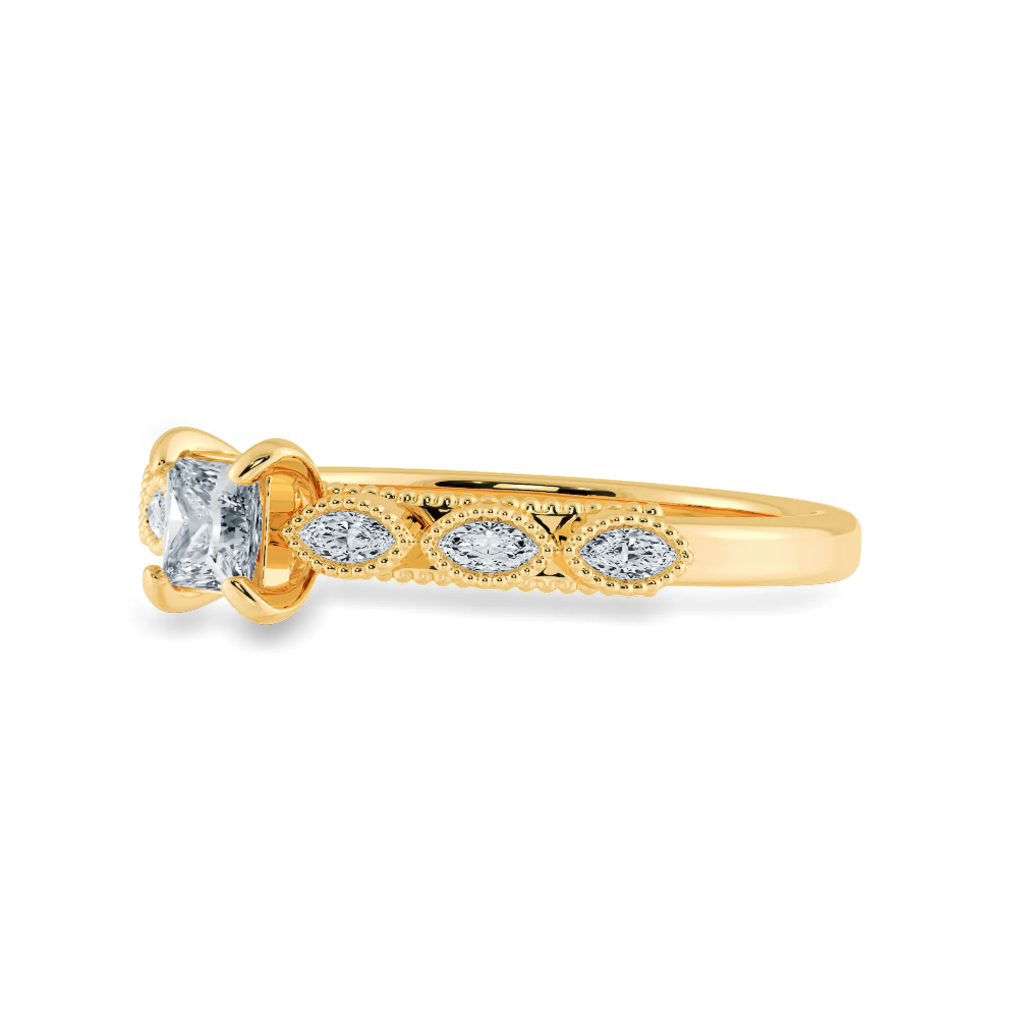 0.20cts. Princess Cut Solitaire with Marquise Cut Diamond Accents 18K Yellow Gold Ring JL AU 2012Y-C