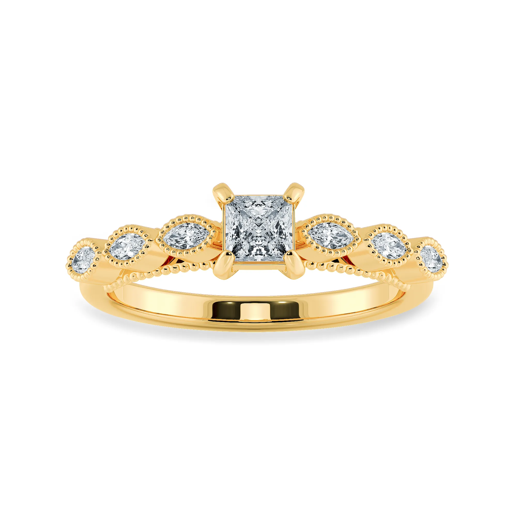 0.20cts. Princess Cut Solitaire with Marquise Cut Diamond Accents 18K Yellow Gold Ring JL AU 2012Y-C
