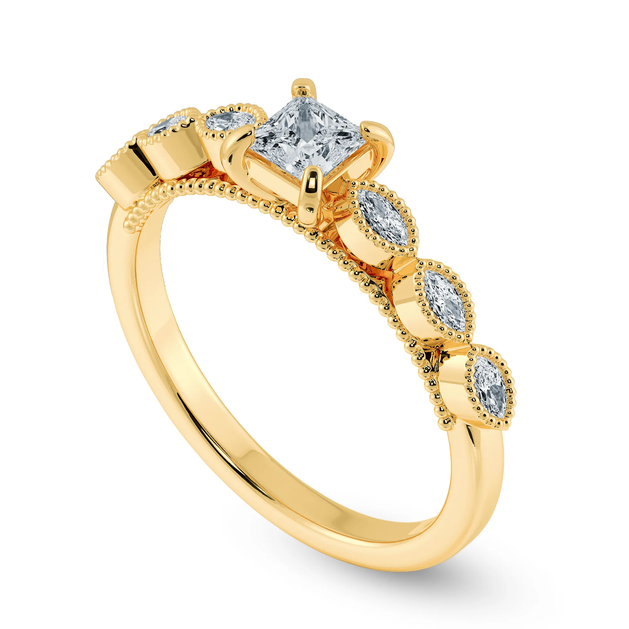 0.20cts. Princess Cut Solitaire with Marquise Cut Diamond Accents 18K Yellow Gold Ring JL AU 2012Y-C