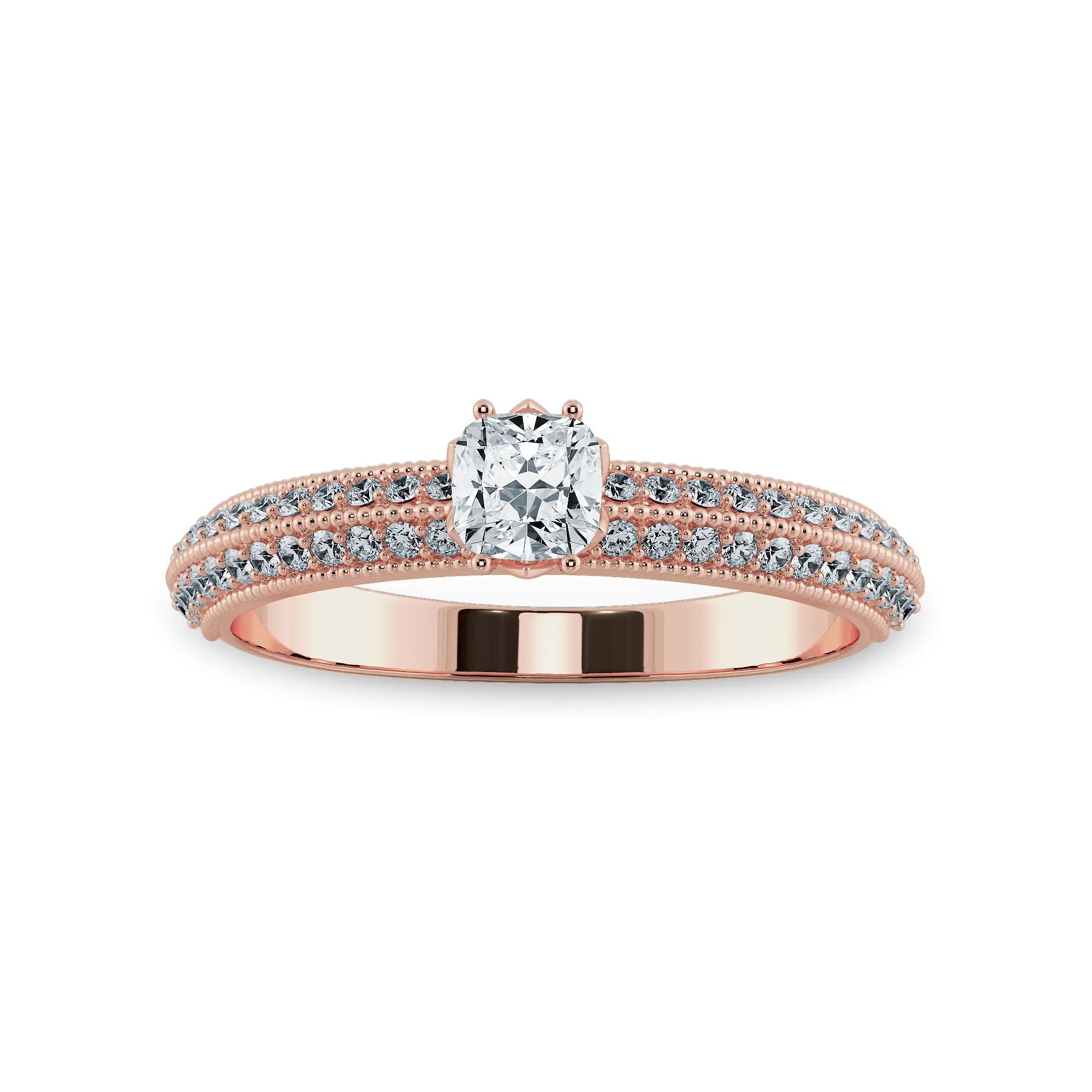 0.30cts. Cushion Cut Solitaire Diamond Split Shank 18K Rose Gold Ring JL AU 1187R