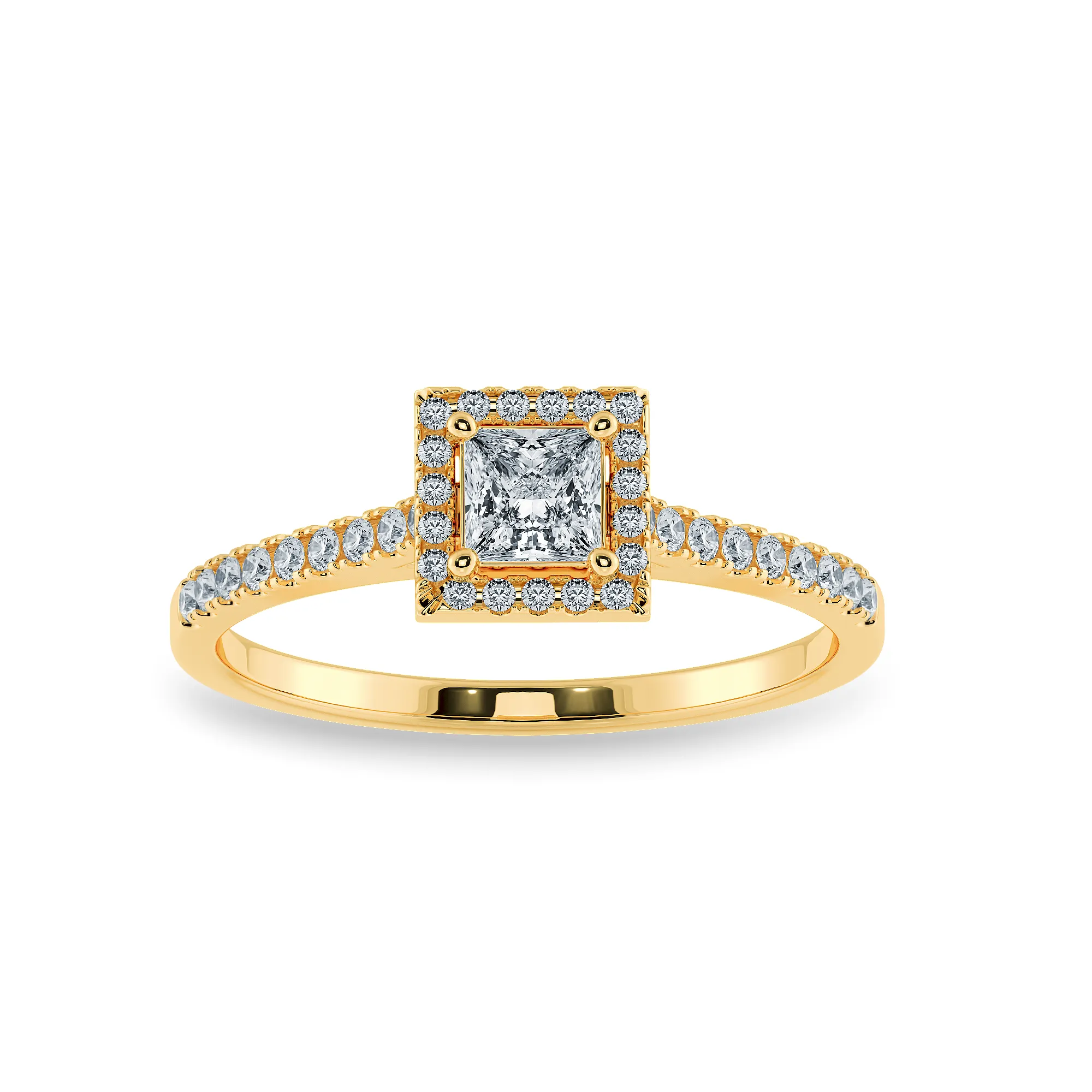 0.30cts. Princess Cut Solitaire Diamond Square Halo Shank 18K Yellow Gold Ring JL AU 1194Y