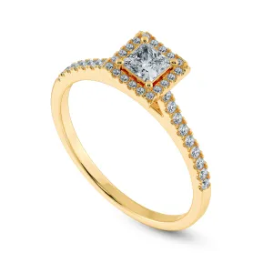 0.30cts. Princess Cut Solitaire Diamond Square Halo Shank 18K Yellow Gold Ring JL AU 1194Y