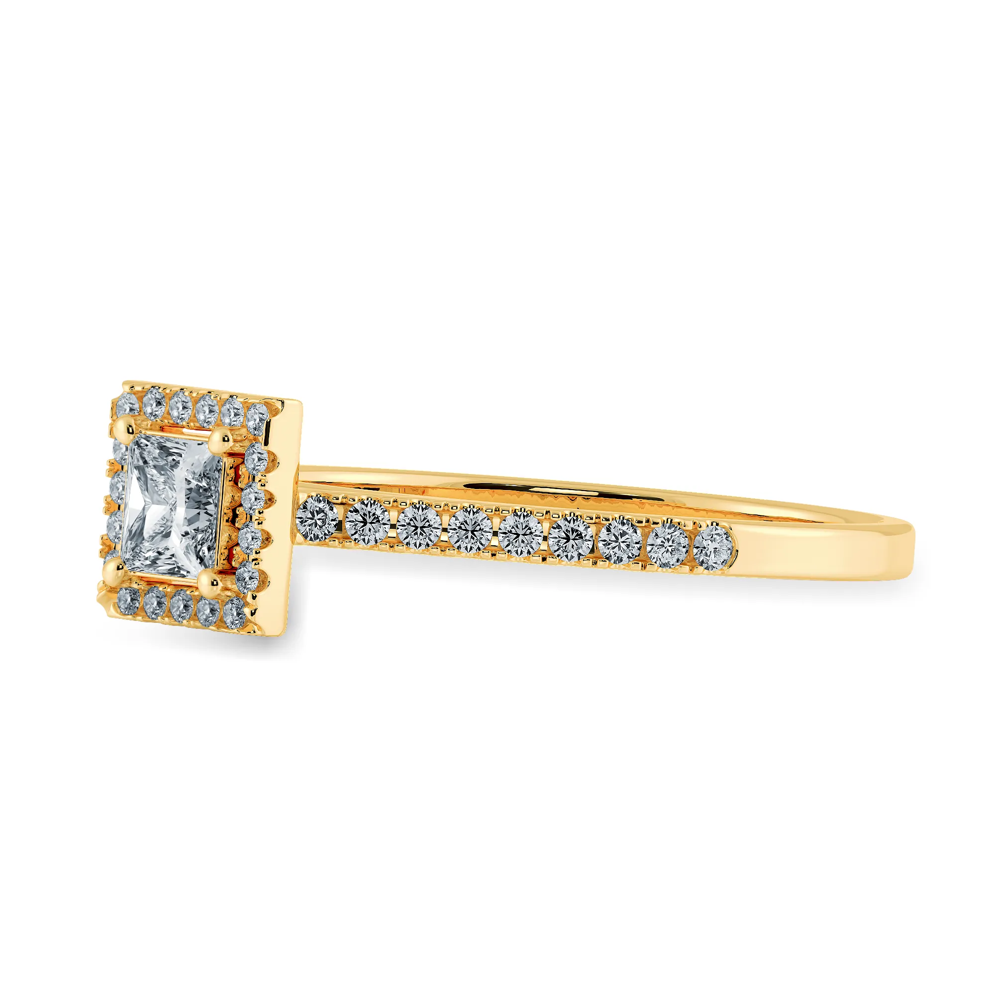 0.30cts. Princess Cut Solitaire Diamond Square Halo Shank 18K Yellow Gold Ring JL AU 1194Y