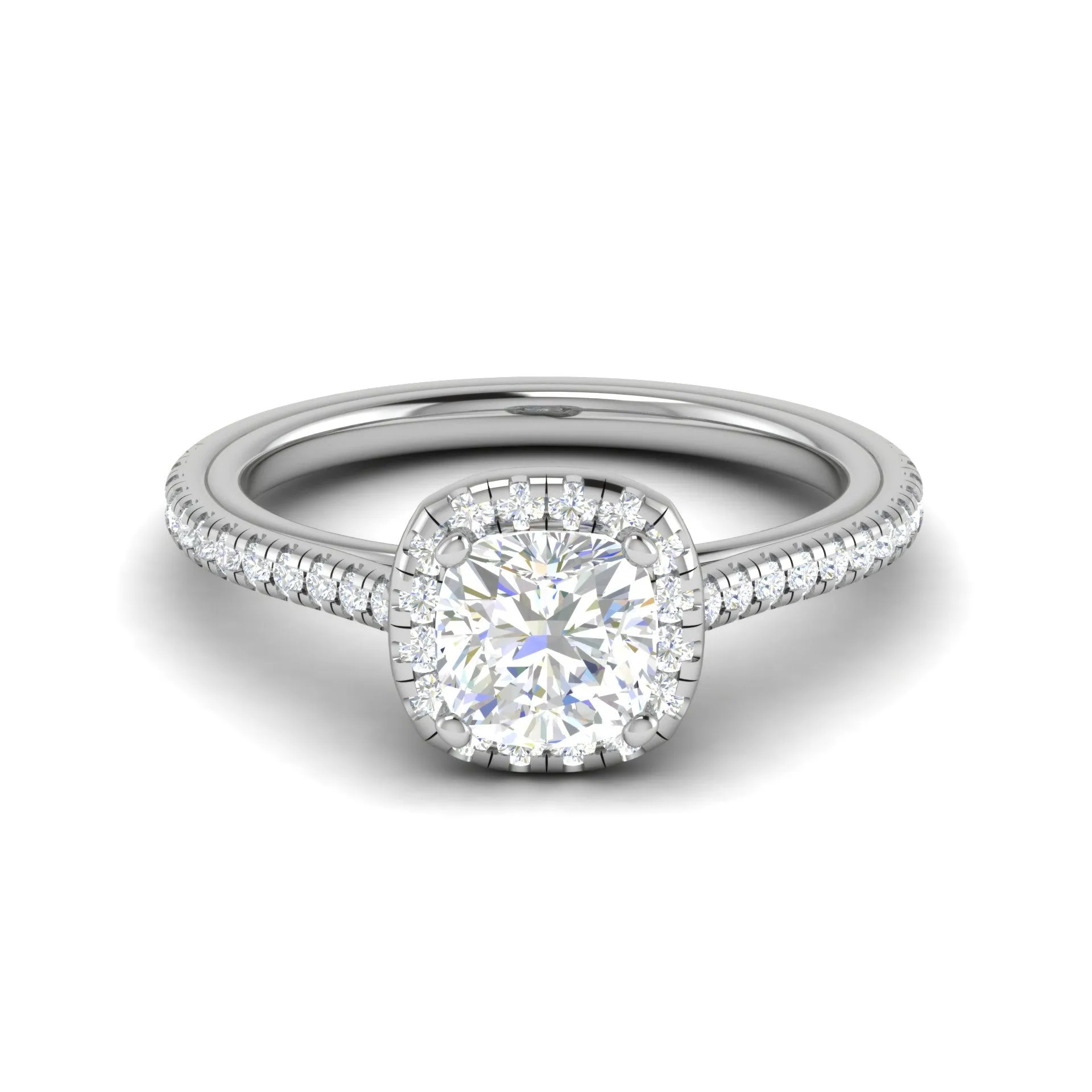 0.50 cts. Cushion Solitaire Halo Diamond Shank Platinum Ring JL PT RH CU 138