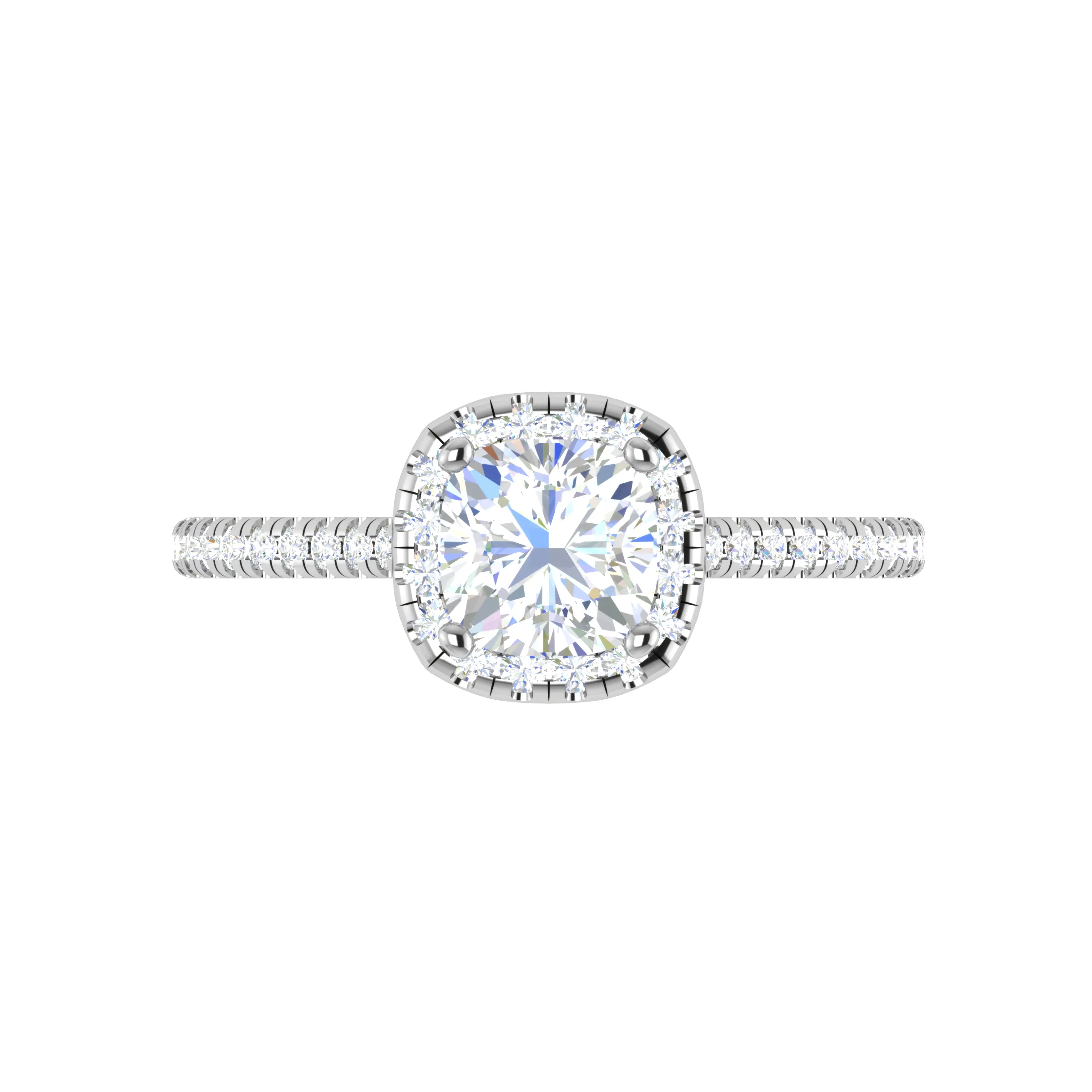 0.50 cts. Cushion Solitaire Halo Diamond Shank Platinum Ring JL PT RH CU 138