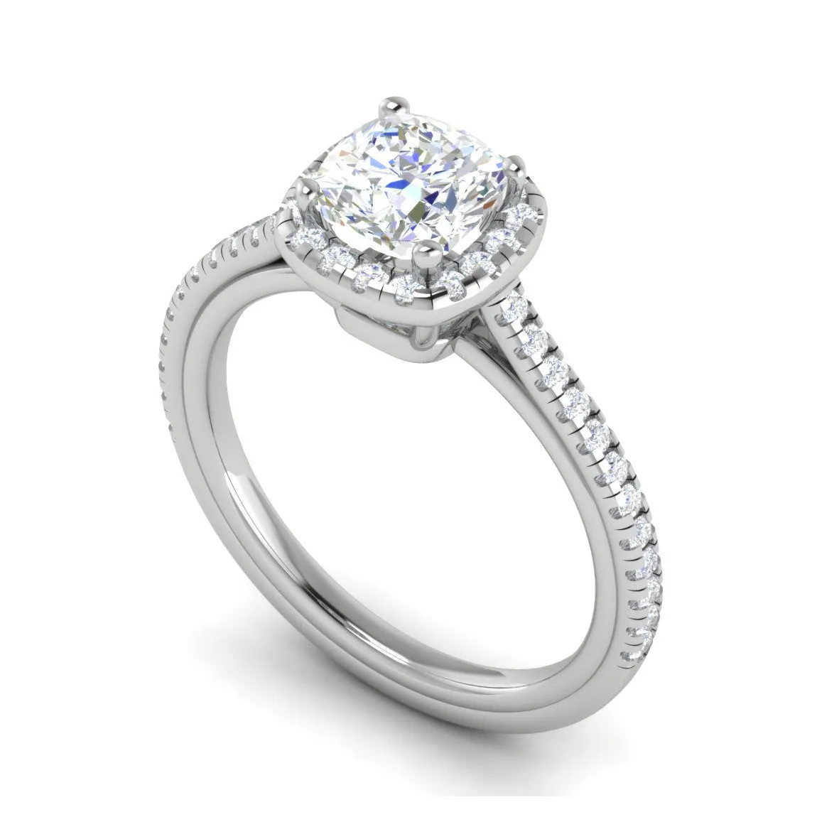 0.50 cts. Cushion Solitaire Halo Diamond Shank Platinum Ring JL PT RH CU 138