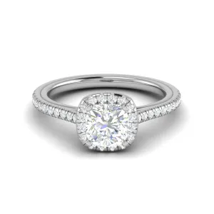 0.50 cts. Cushion Solitaire Halo Diamond Shank Platinum Ring JL PT RH CU 138