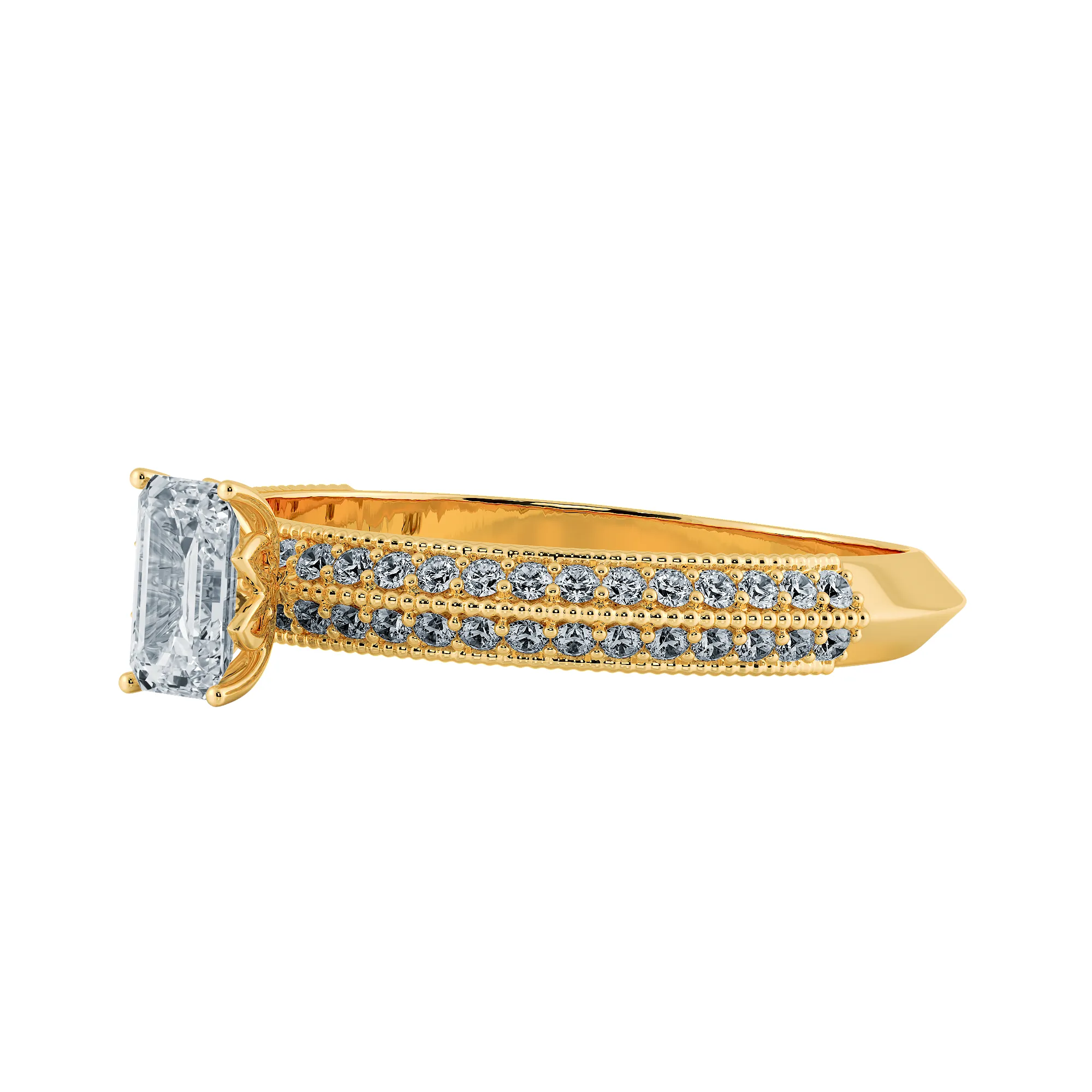 0.50cts. Emerald Cut Solitaire Diamond Split Shank 18K Yellow Gold Ring JL AU 1188Y-A