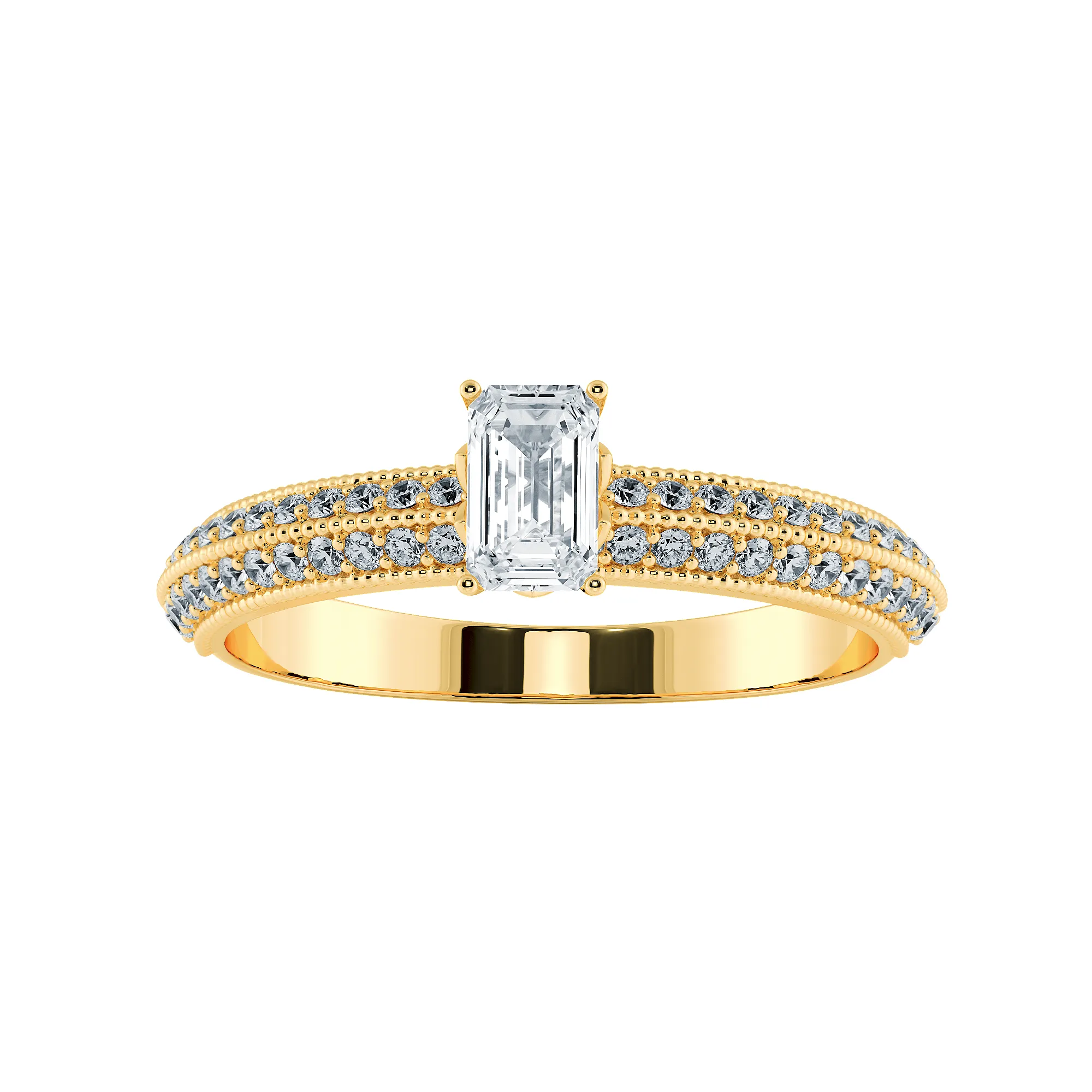 0.50cts. Emerald Cut Solitaire Diamond Split Shank 18K Yellow Gold Ring JL AU 1188Y-A