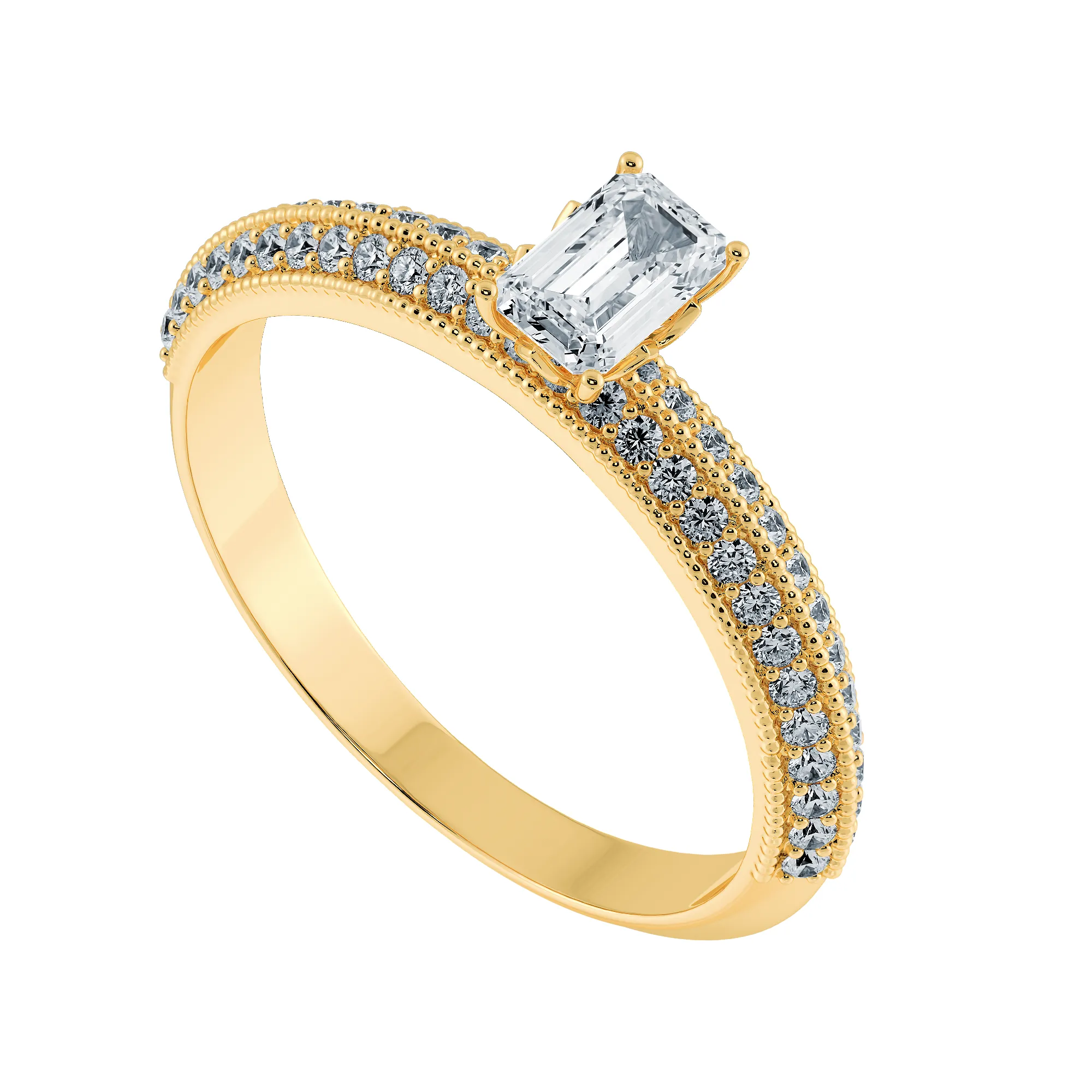 0.50cts. Emerald Cut Solitaire Diamond Split Shank 18K Yellow Gold Ring JL AU 1188Y-A