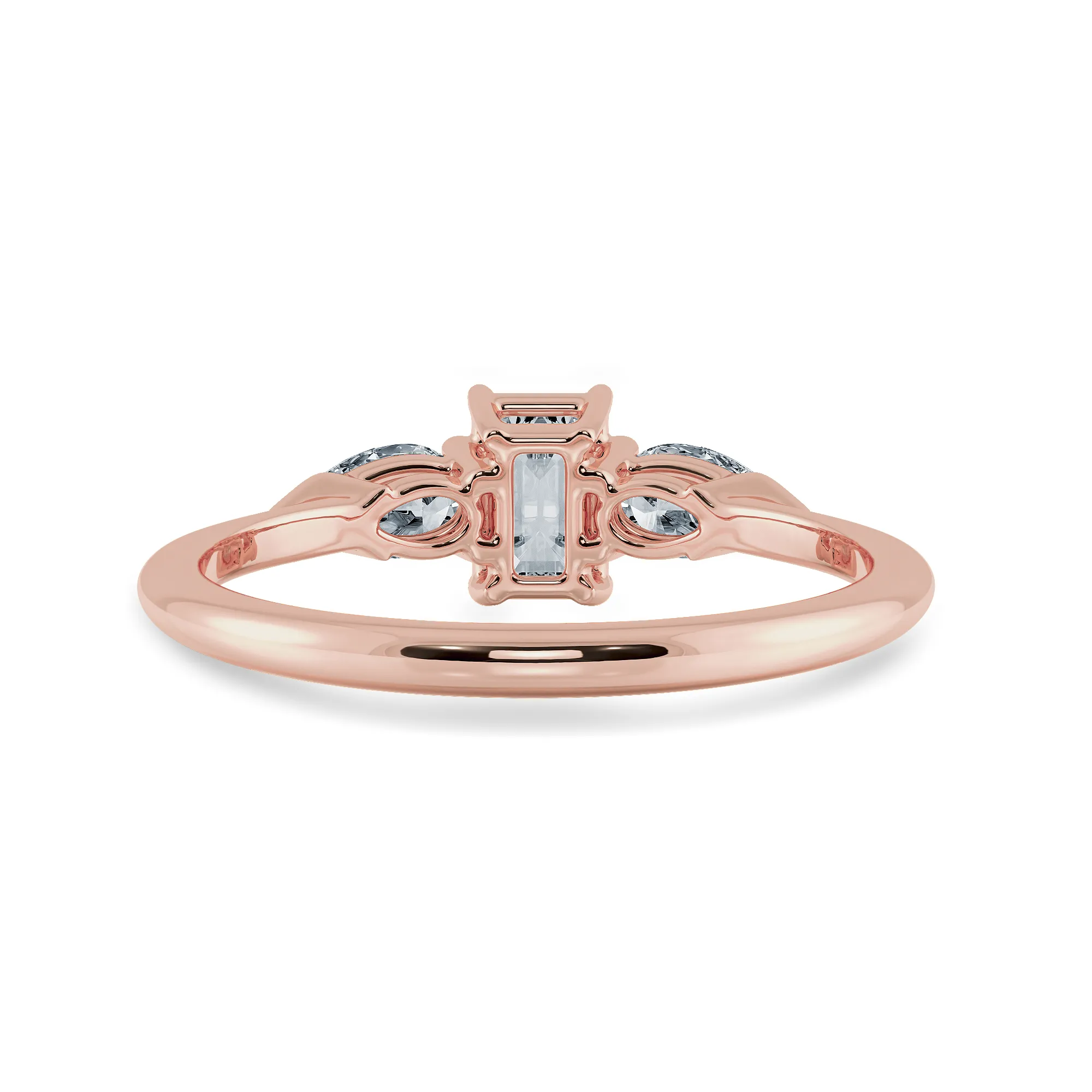0.50cts. Emerald Cut Solitaire with Pear Cut Diamond Accents 18K Rose Gold Solitaire Ring JL AU 1204R-A