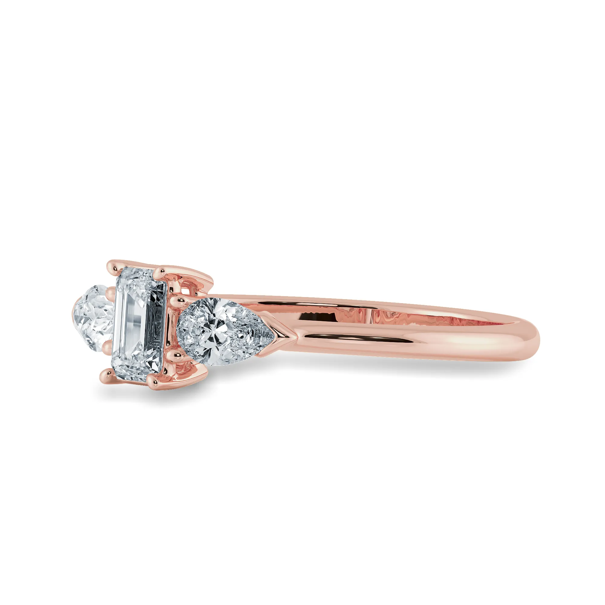 0.50cts. Emerald Cut Solitaire with Pear Cut Diamond Accents 18K Rose Gold Solitaire Ring JL AU 1204R-A