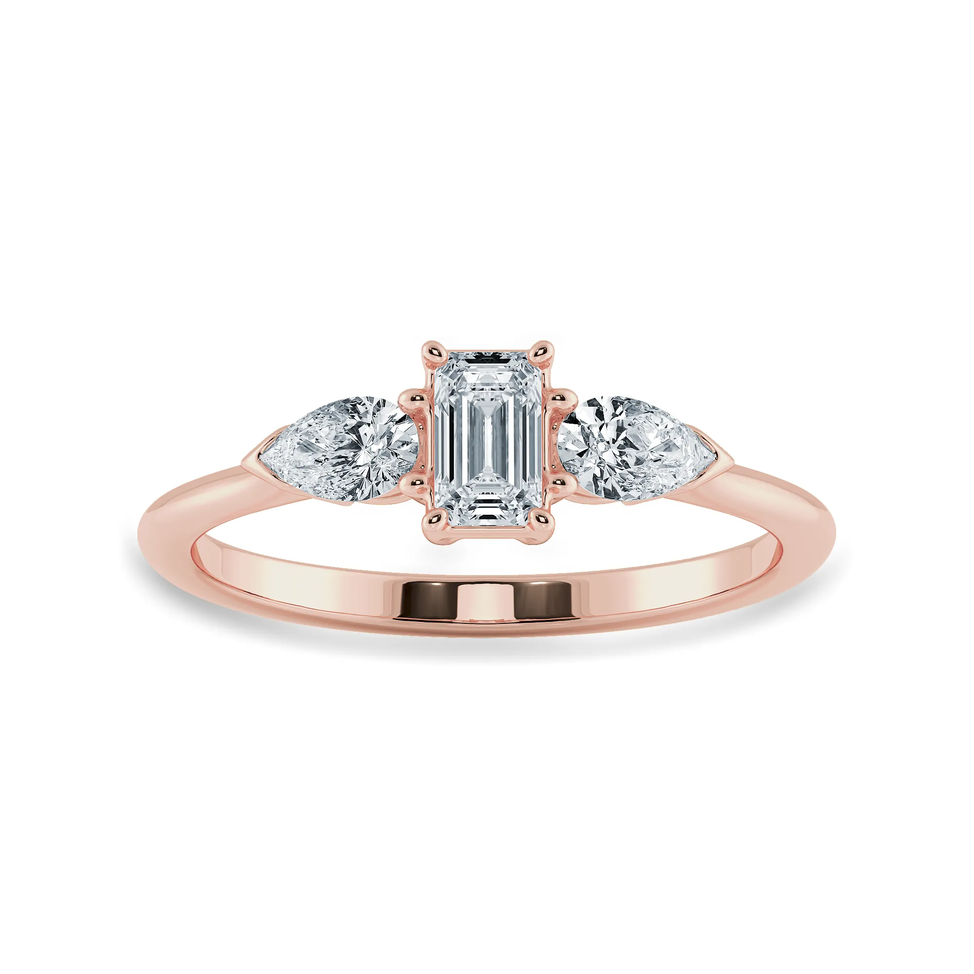 0.50cts. Emerald Cut Solitaire with Pear Cut Diamond Accents 18K Rose Gold Solitaire Ring JL AU 1204R-A
