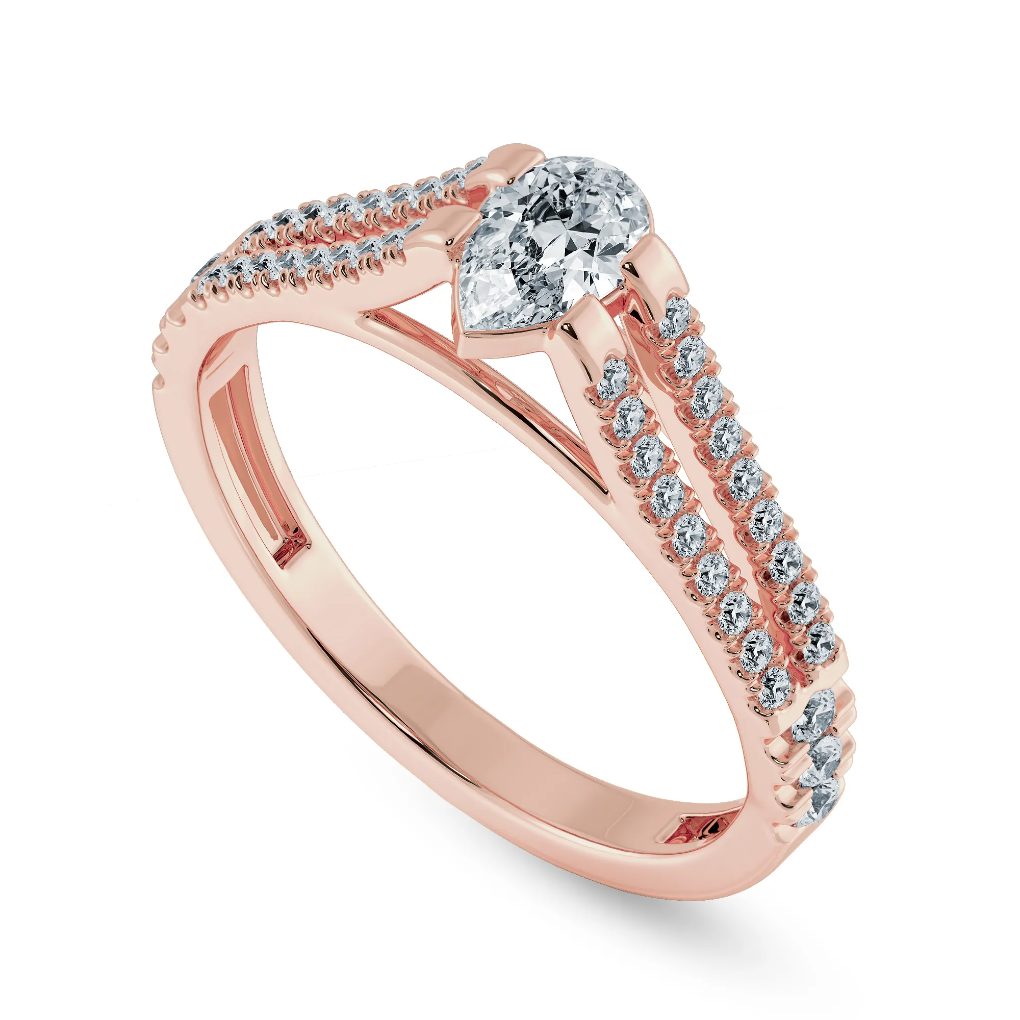 0.50cts. Pear Cut Solitaire Diamond Split Shank 18K Rose Gold Ring JL AU 1183R-A