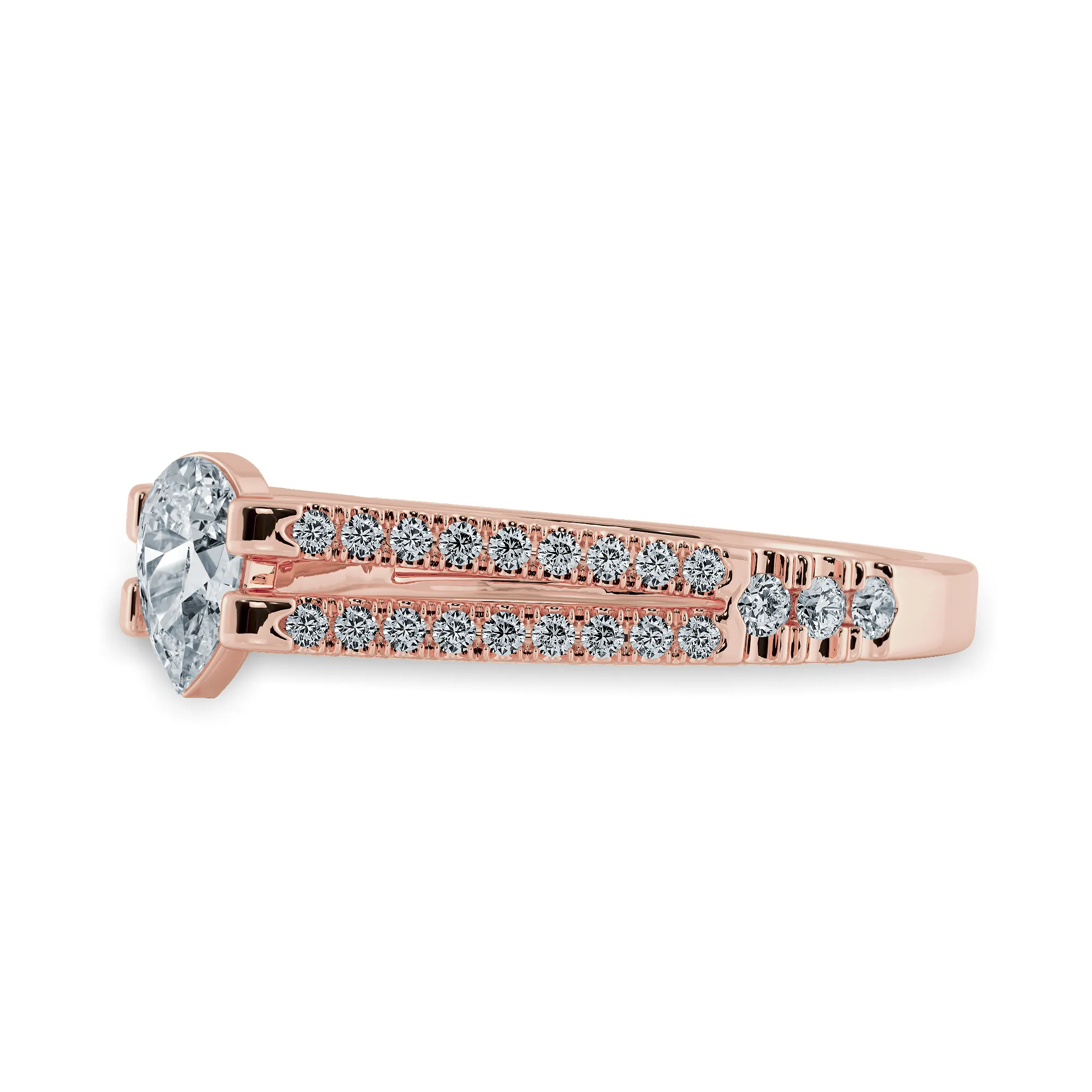 0.50cts. Pear Cut Solitaire Diamond Split Shank 18K Rose Gold Ring JL AU 1183R-A
