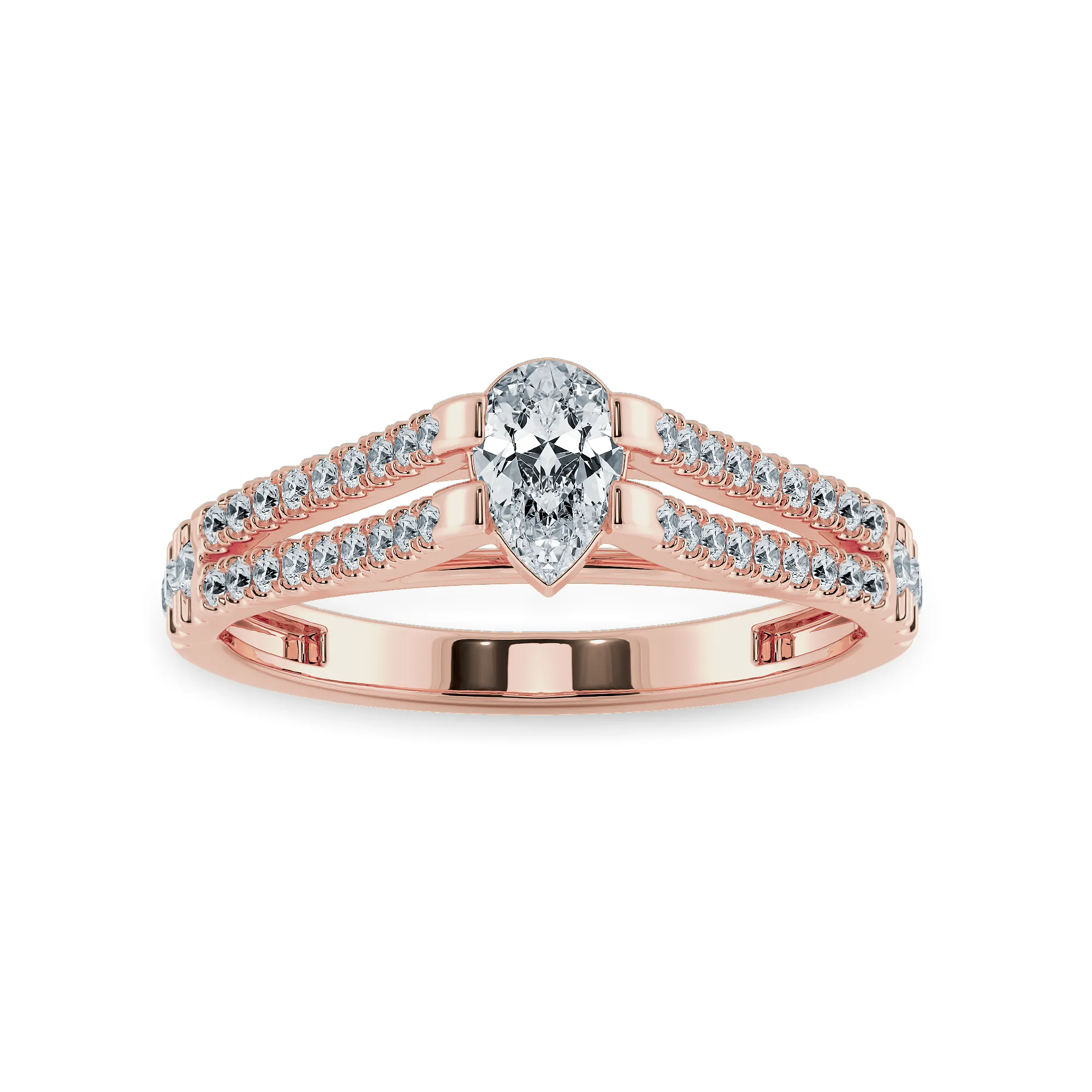 0.50cts. Pear Cut Solitaire Diamond Split Shank 18K Rose Gold Ring JL AU 1183R-A