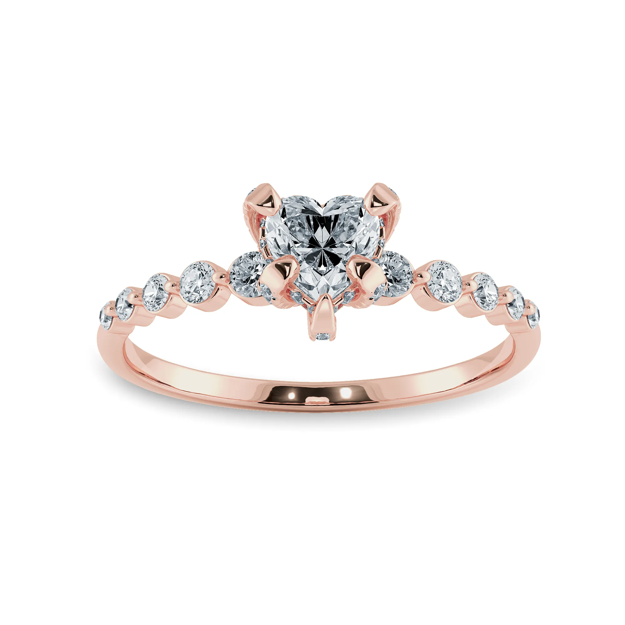 0.70cts. Heart Cut Solitaire Halo Diamond Accents 18K Rose Gold Ring JL AU 2007R-B