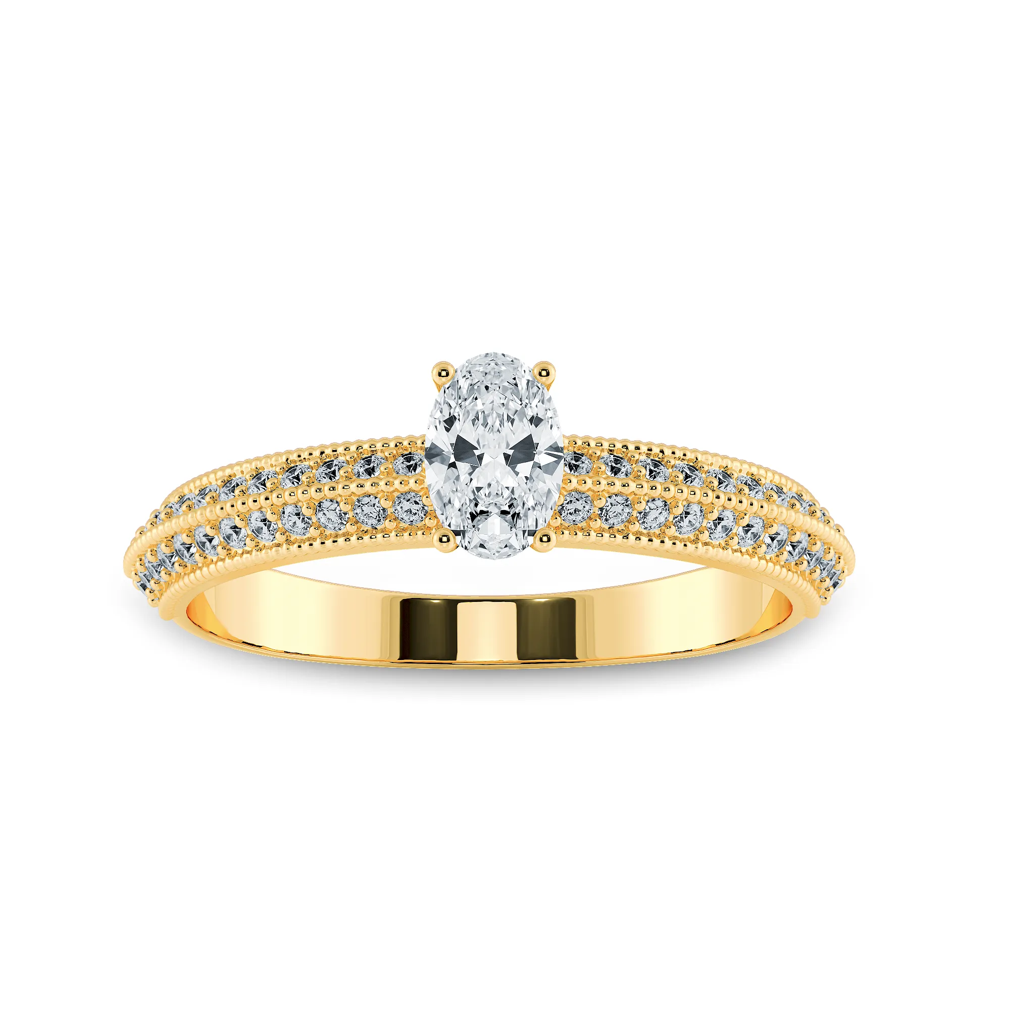 0.70cts. Oval Cut Solitaire Diamond Split Shank 18K Yellow Gold Ring JL AU 1190Y-B