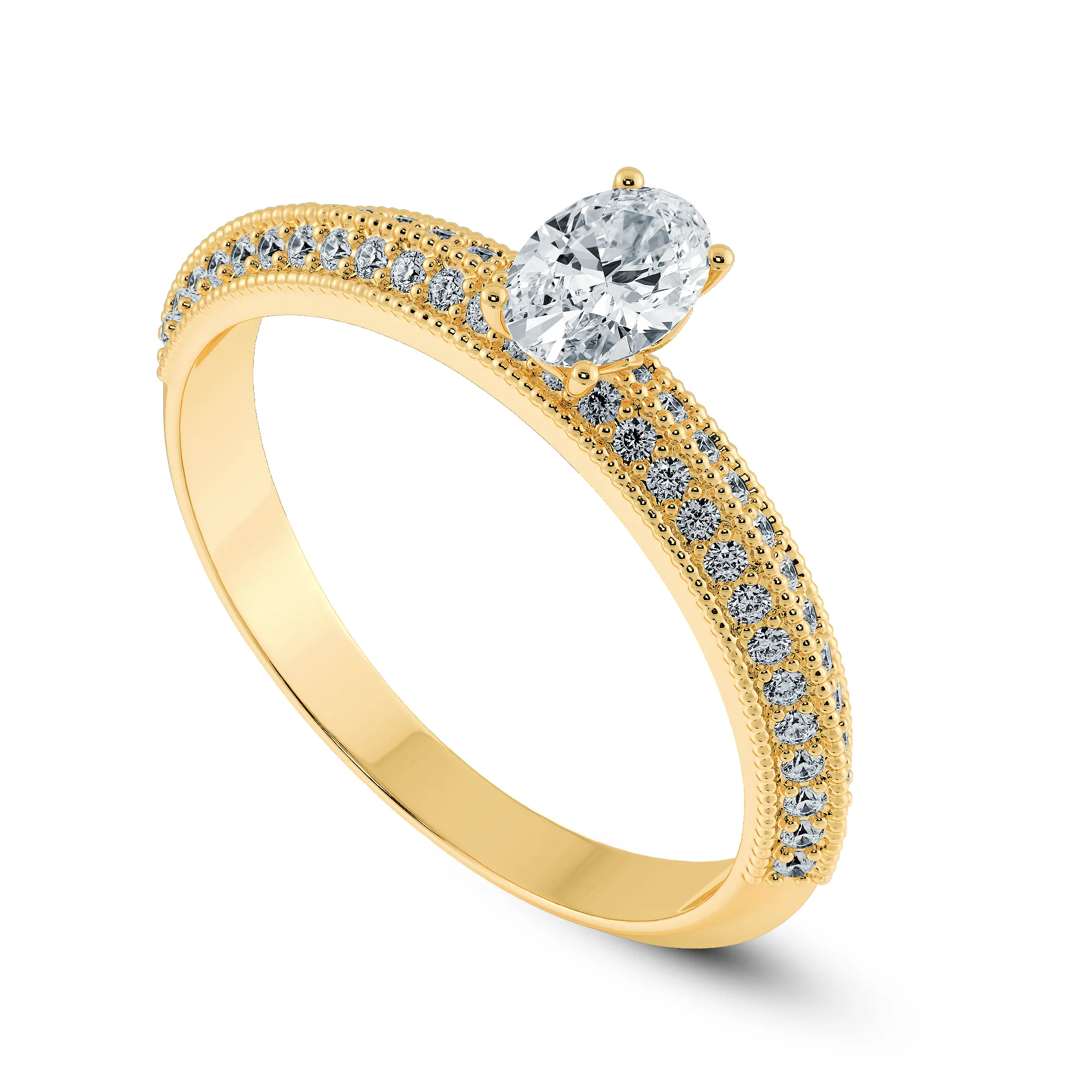 0.70cts. Oval Cut Solitaire Diamond Split Shank 18K Yellow Gold Ring JL AU 1190Y-B