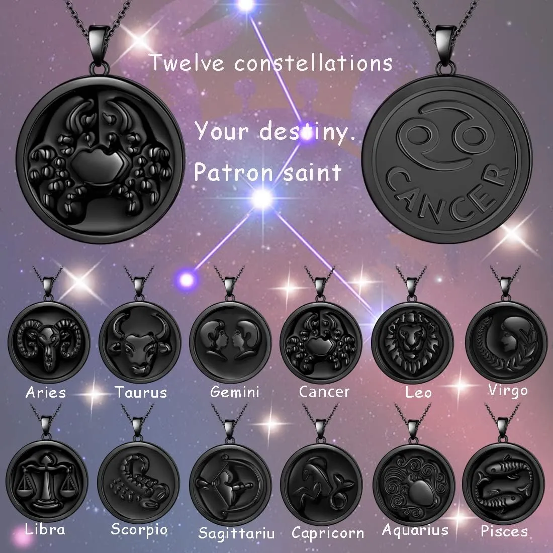 12 Constellation Necklace Zodiac Star Sign Horoscope Pendant Astrology Birthday Gifts Mens/Women Jewelry