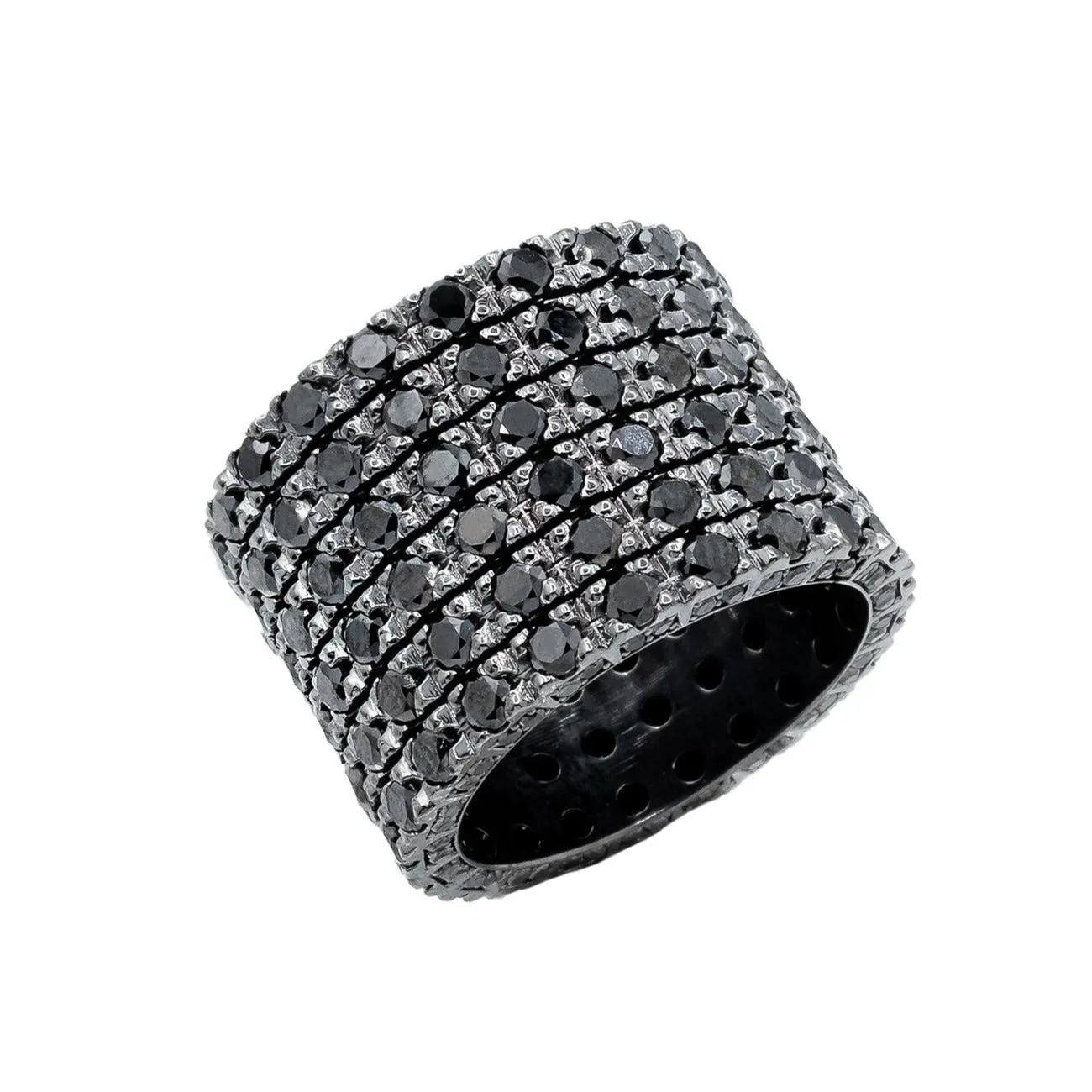 14K Black Rhodium Mens Diamond Eternity Ring Band With Black Diamonds 7.14 Ctw