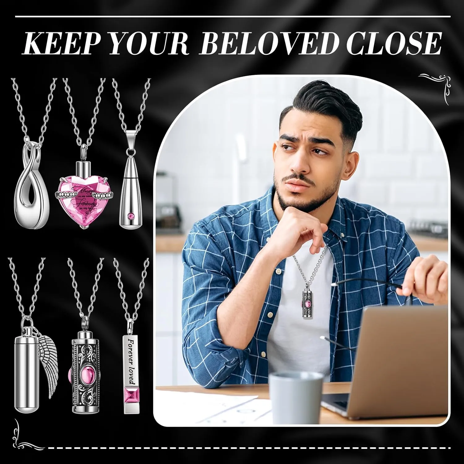 15 Pcs Urn Necklace for Ashes Keepsake Cremation Jewelry Stainless Steel Cross Heart Cubic Locket Ashes Necklace