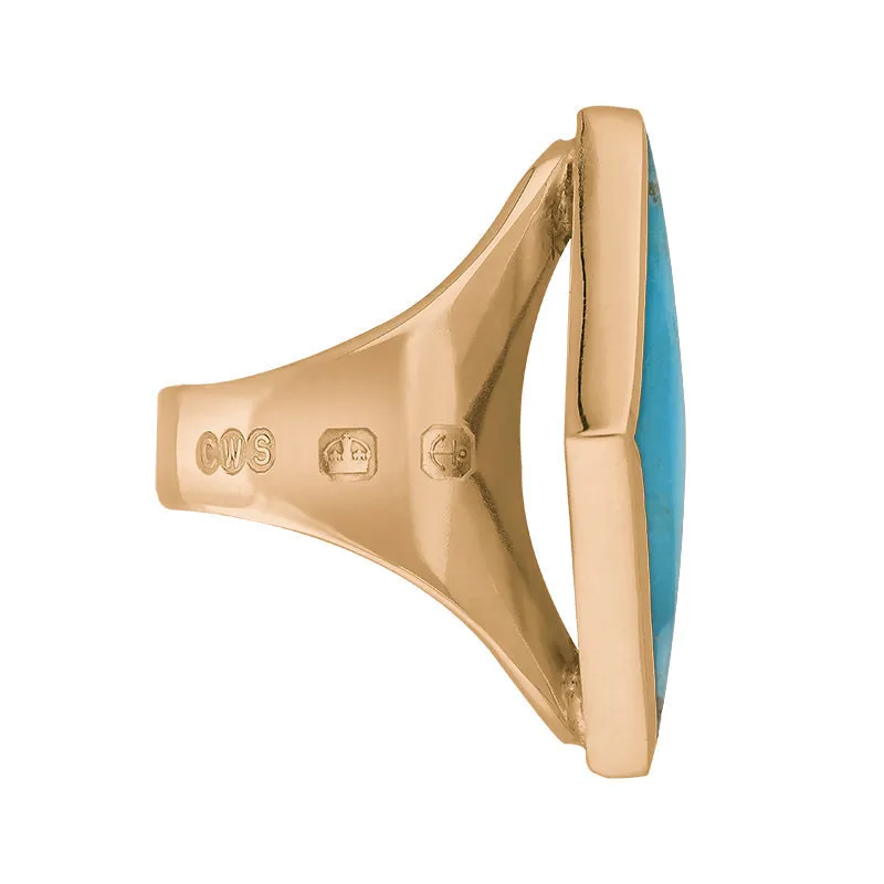 18ct Rose Gold Turquoise Queen's Jubilee Hallmark Medium Rhombus Ring