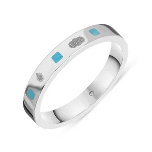 18ct White Gold Turquoise Queen's Jubilee Hallmark Princess Cut 3mm Ring D