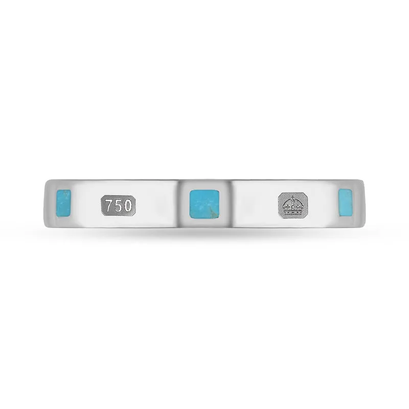 18ct White Gold Turquoise Queen's Jubilee Hallmark Princess Cut 3mm Ring D