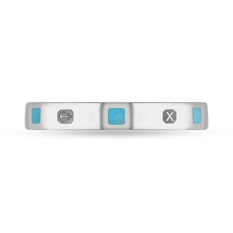 18ct White Gold Turquoise Queen's Jubilee Hallmark Princess Cut 3mm Ring D