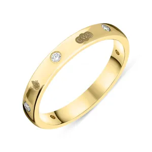 18ct Yellow Gold 0.12ct Diamond Queen's Jubilee Hallmark 3mm Ring D