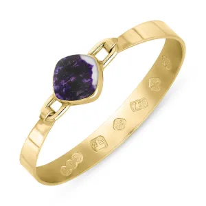 18ct Yellow Gold Blue John Queen's Jubilee Hallmark Wide Cushion Bangle D