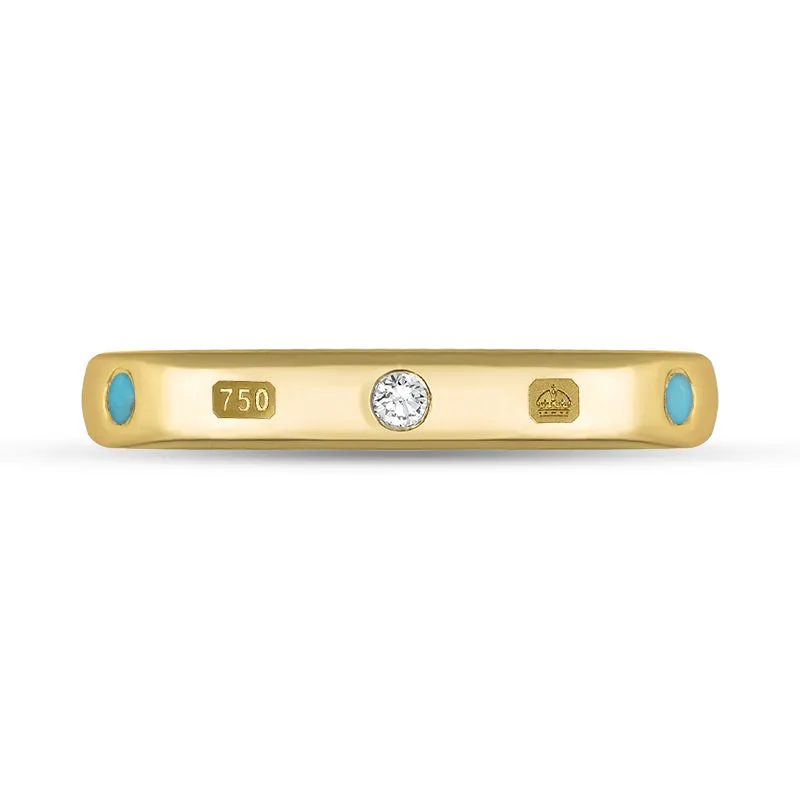 18ct Yellow Gold Turquoise 0.09ct Diamond Queen's Jubilee Hallmark 6mm Ring D
