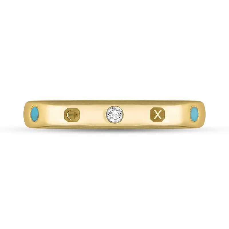 18ct Yellow Gold Turquoise 0.09ct Diamond Queen's Jubilee Hallmark 6mm Ring D