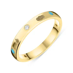 18ct Yellow Gold Turquoise 0.09ct Diamond Queen's Jubilee Hallmark 6mm Ring D