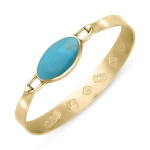 18ct Yellow Gold Turquoise Queen's Jubilee Hallmark Wide Oval Bangle D