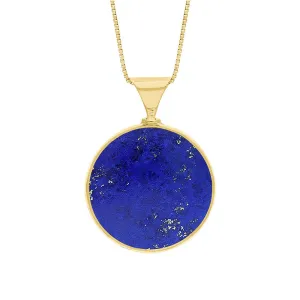 18ct Yellow Gold Whitby Jet Lapis Lazuli Queens Jubilee Hallmark Double Sided Round Necklace D