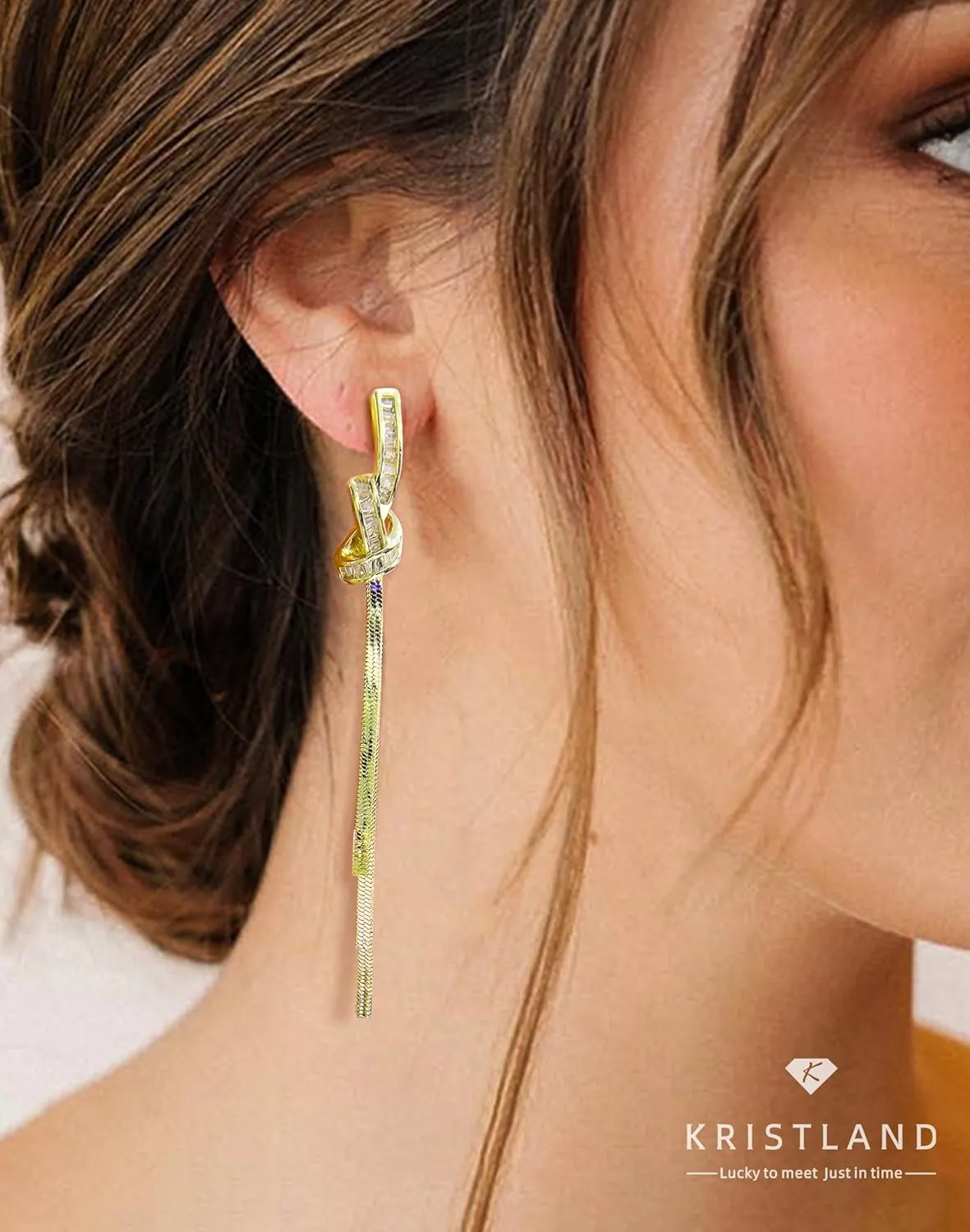 18K Gold Plated Snake Chain Tassel Earrings for Women Fringe Knot Cubic Zircon with S925 Silver Stud Earrings Long Tassel Drop Boho Jewelry