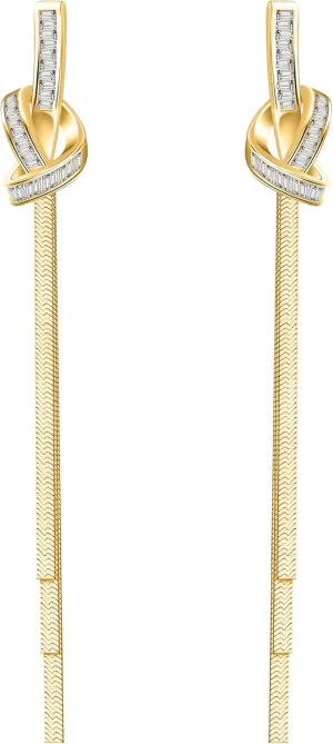 18K Gold Plated Snake Chain Tassel Earrings for Women Fringe Knot Cubic Zircon with S925 Silver Stud Earrings Long Tassel Drop Boho Jewelry