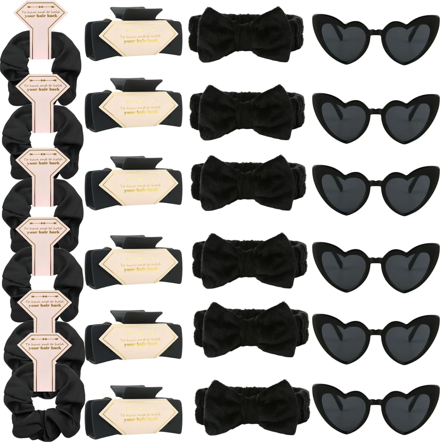 24pcs Bridesmaid Scrunchies Proposal Gifts square 4.1inch Bachelorette Hair Claws Clips Girls heart sunglasses headband gift for Wedding Party Favors (24, Black)