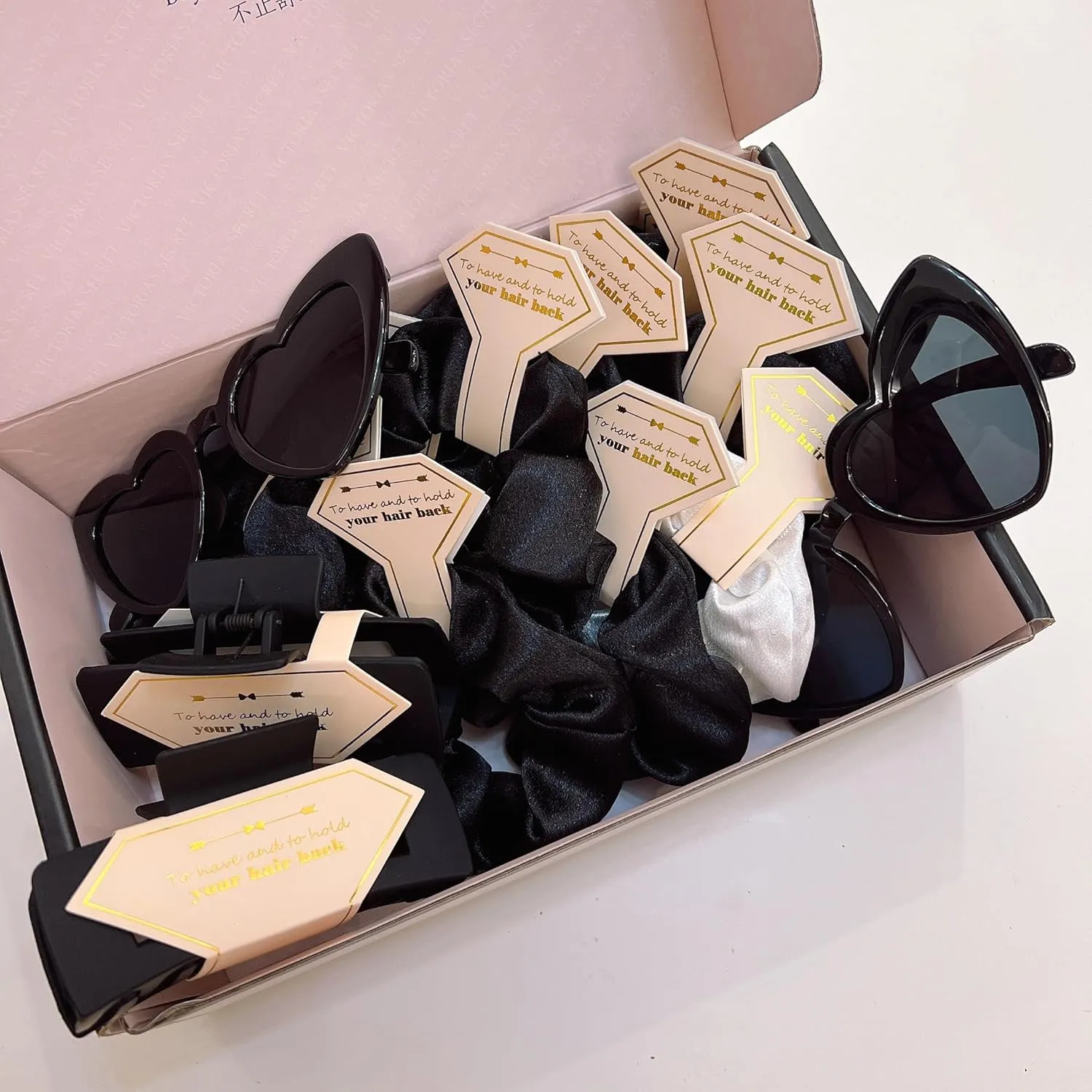 24pcs Bridesmaid Scrunchies Proposal Gifts square 4.1inch Bachelorette Hair Claws Clips Girls heart sunglasses headband gift for Wedding Party Favors (24, Black)