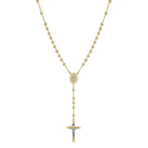 4mm Medallion Cross Rosary Crucifix Chain Necklace 10K Yellow Gold