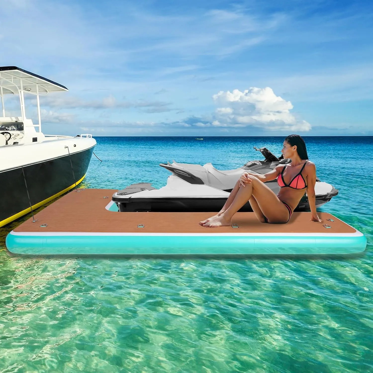 8FT L-Shaped Inflatable Jet Ski Dock, Inflatable Boat Bumper Fender for Docking and Storing Your Jet Ski, Yachts, Fishing Pontoon Boat, Made from Rigid Material