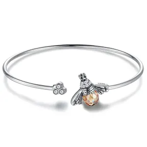 925 Sterling Silver  Bee Shape Cubic Zirconia and Austria Crystal Cuff Bracelet
