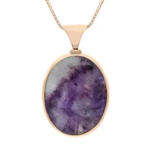 9ct Rose Gold Blue John Whitby Jet Queens Jubilee Hallmark Double Sided Oval Necklace D