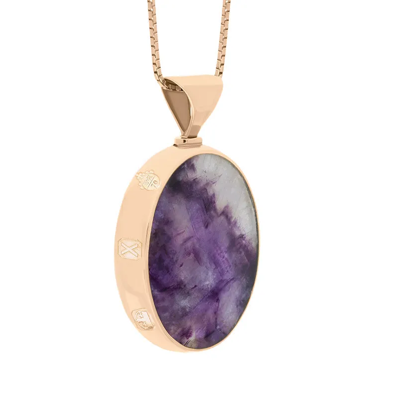 9ct Rose Gold Blue John Whitby Jet Queens Jubilee Hallmark Double Sided Oval Necklace D