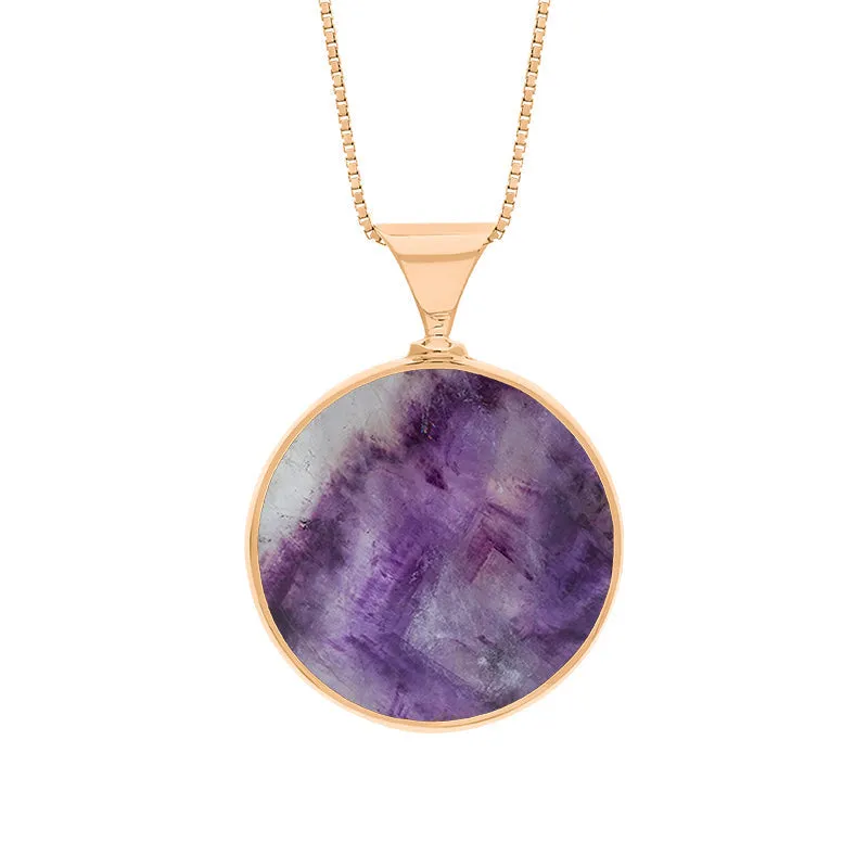9ct Rose Gold Blue John Whitby Jet Queens Jubilee Hallmark Double Sided Round Necklace D