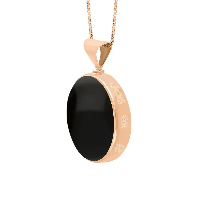 9ct Rose Gold Blue John Whitby Jet Queens Jubilee Hallmark Double Sided Round Necklace D