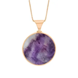 9ct Rose Gold Blue John Whitby Jet Queens Jubilee Hallmark Double Sided Round Necklace D